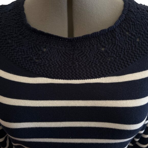 Chaps Striped Navy & White 3/4 Sleeve Knit Top Size M Cotton/Modal Blend - Picture 2 of 7